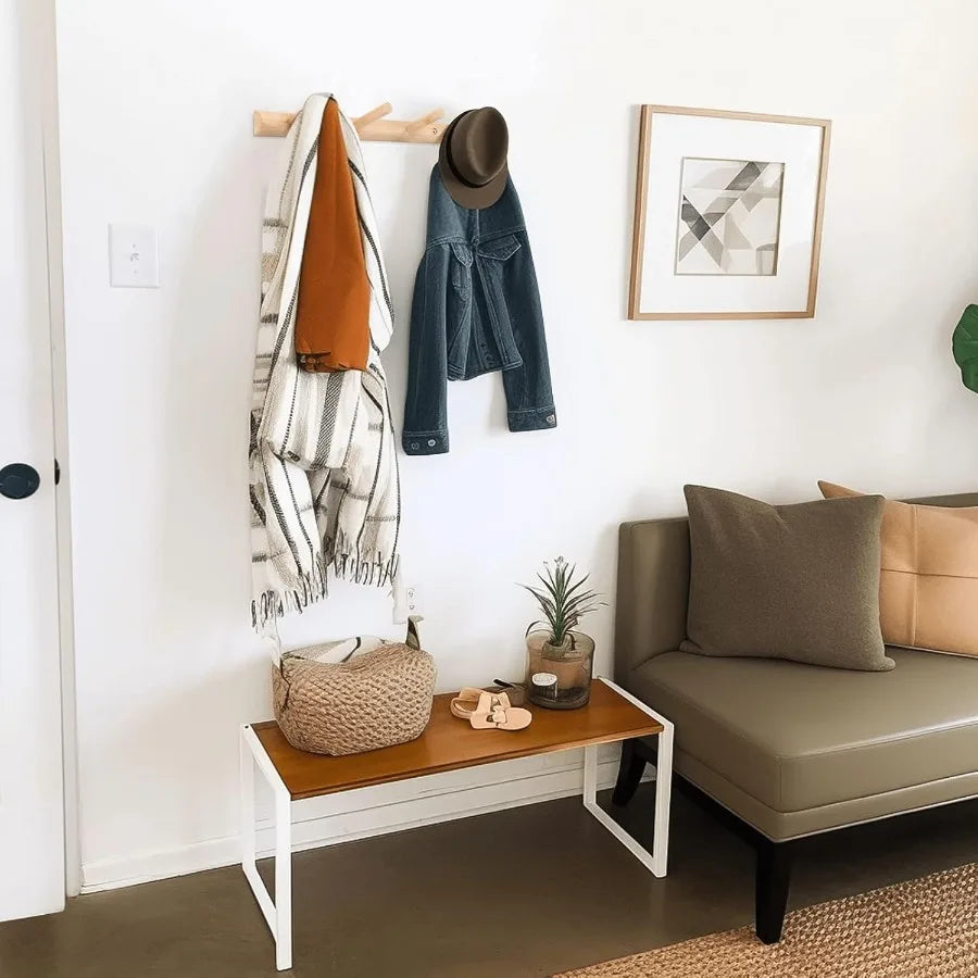 Modern bamboo wooden entryway coat hooks bathroom kitchen towel rack wall mounted hat hanger with 4 hanging pegs tura