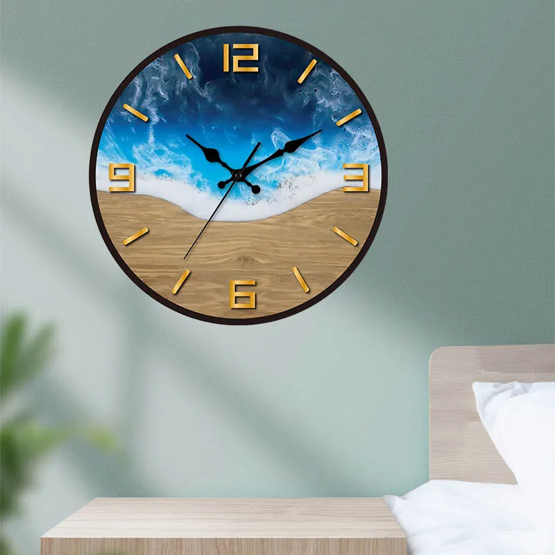 New 12 inches nordic simple acrylic wall clocks wood grain texture clock living room decorative fashion silent - 8