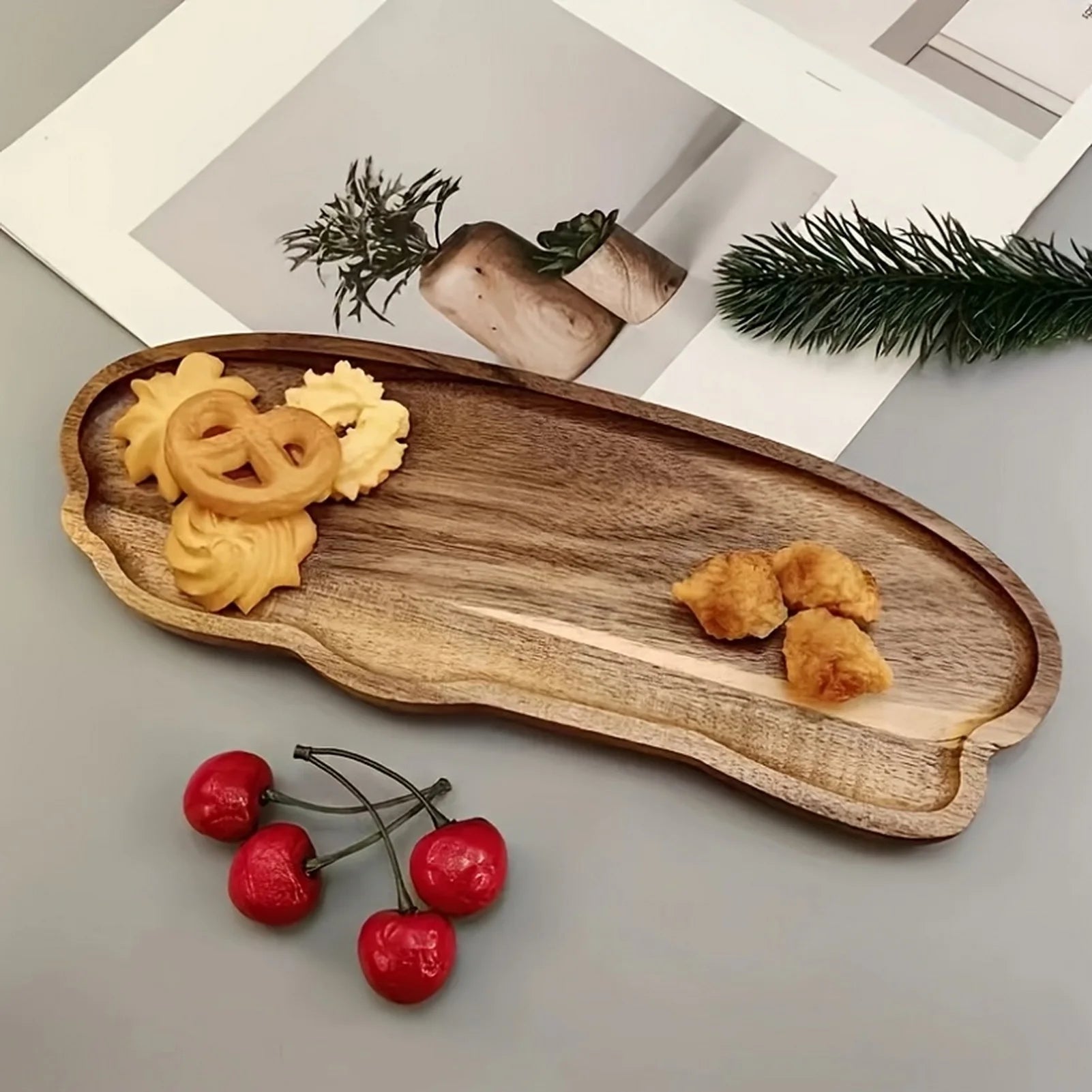 Japanese style acacia wood tray rectangular serving plate heat resistant wooden tea cup ellipse bread board random grain