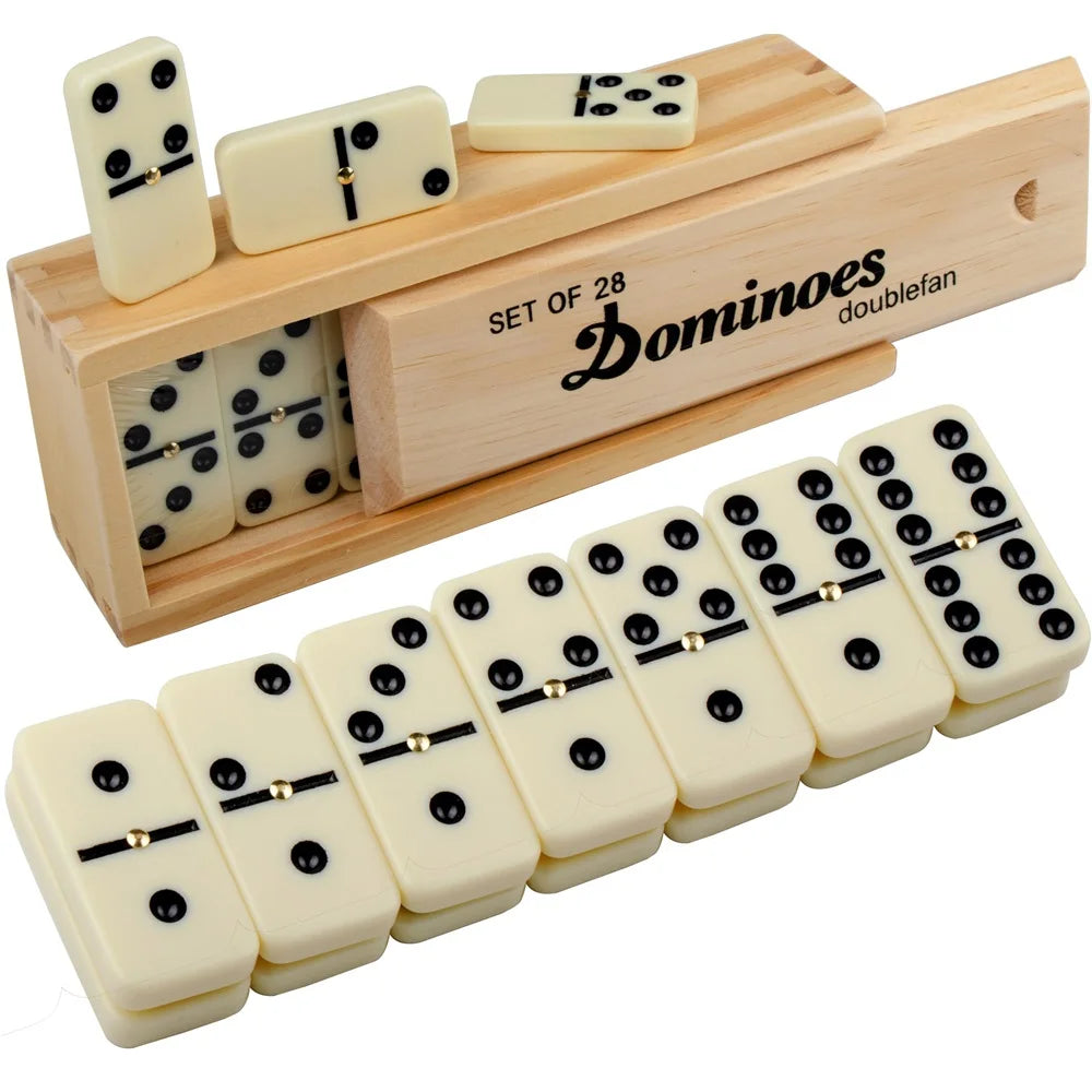 Dominos set for adults double 6 domino game six standard with natural wooden box 28 tiles,tradditional board