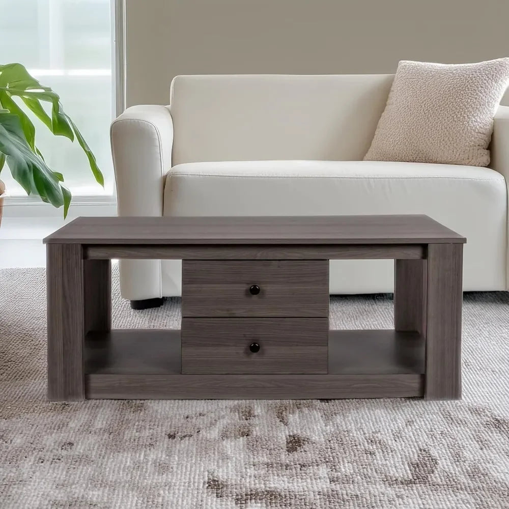 Coffee table,modern wooden rectangle tables with storage,2 drawer center table for living room