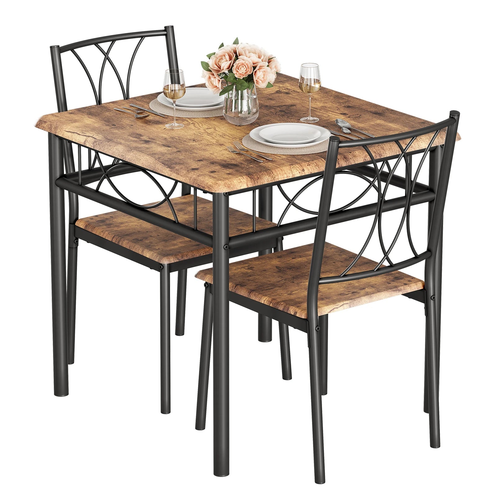 Dining table set for 2 kitchen and chairs square room with metal wood - b / united states