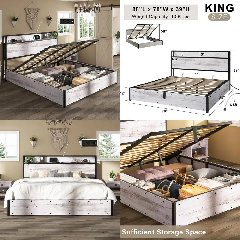 king-size-wooden-bed-frame-with-lift-up-storage-and-charging-station-platform-bed-without-spring-box
