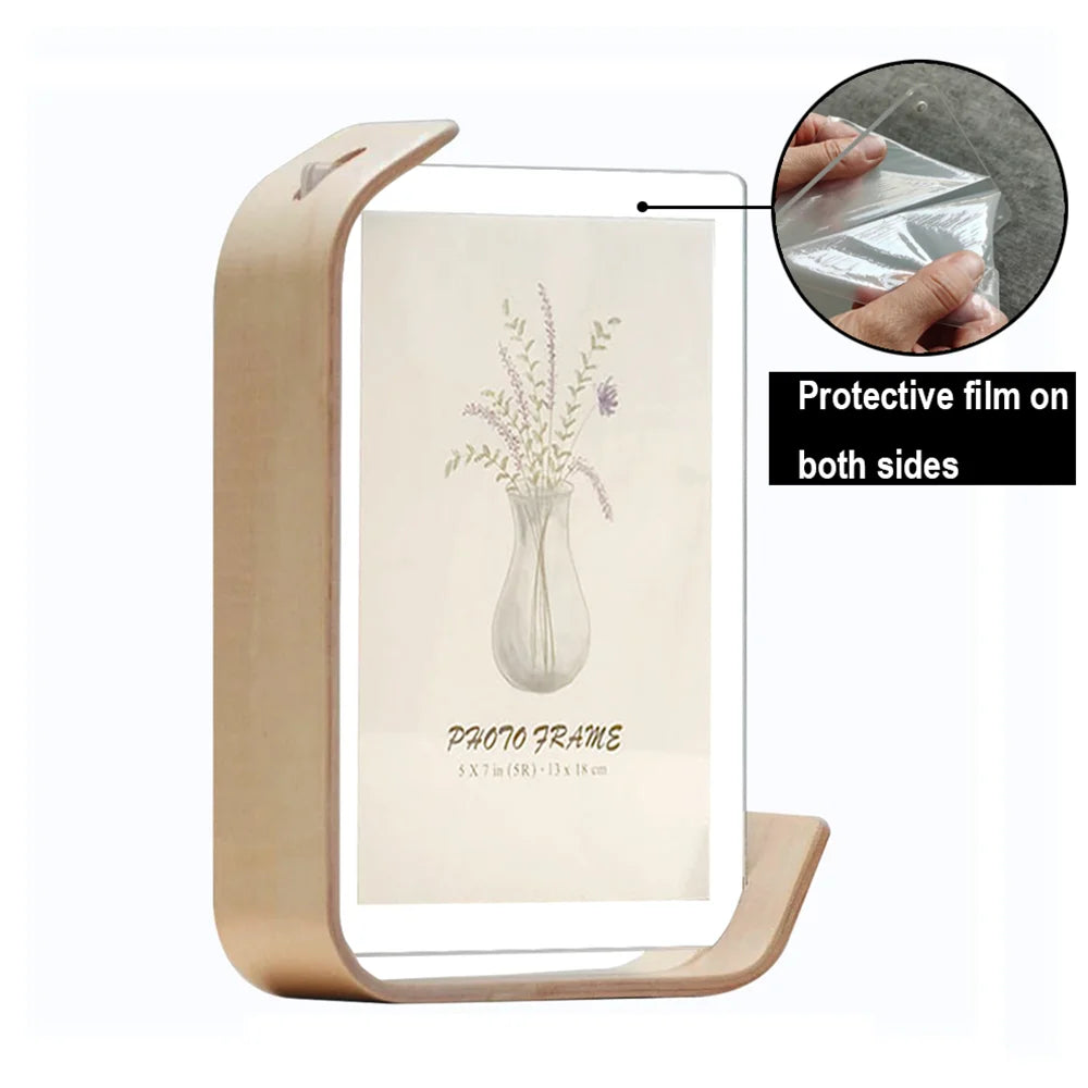 Wooden picture frame swing table diy transparent herbarium display acrylic double sided personalized photo box home