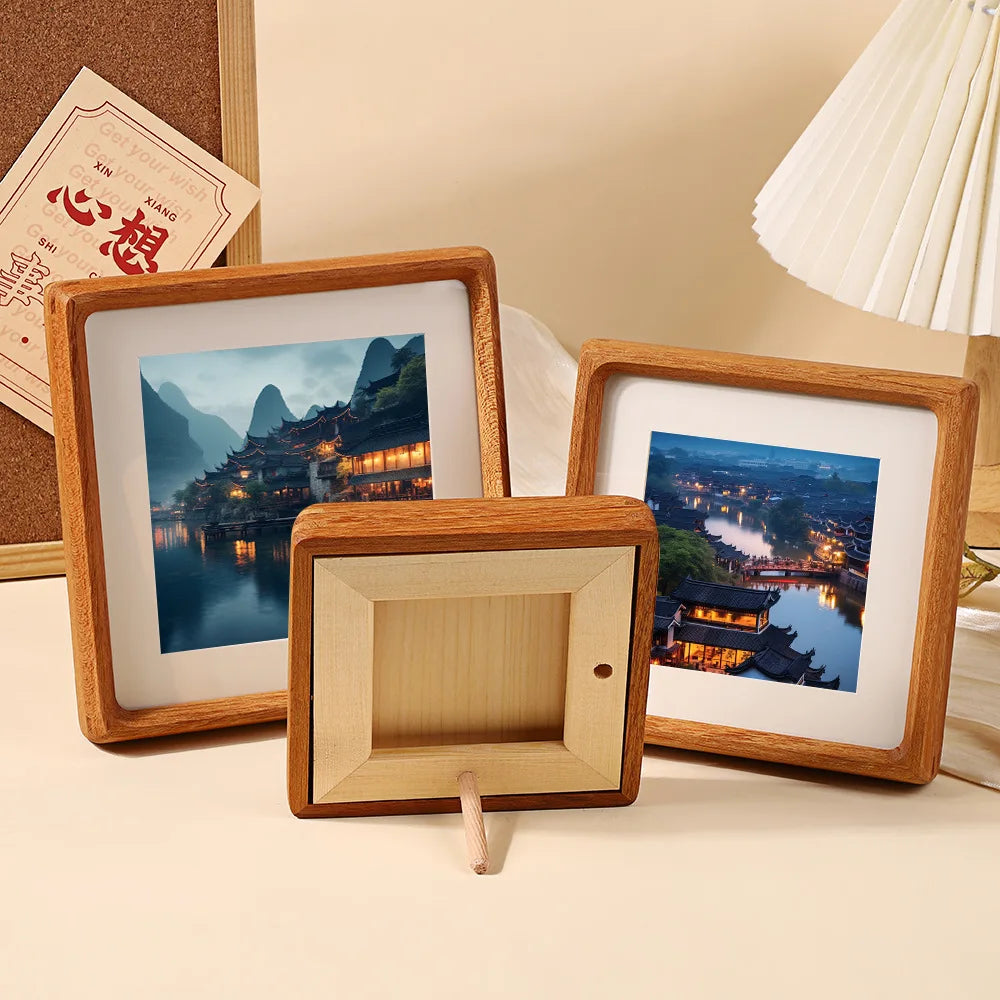 Square teakwood photo frame high-grade 10x10cm 20x20cm 25x25cm wedding picture stand for pictures home desktop decor