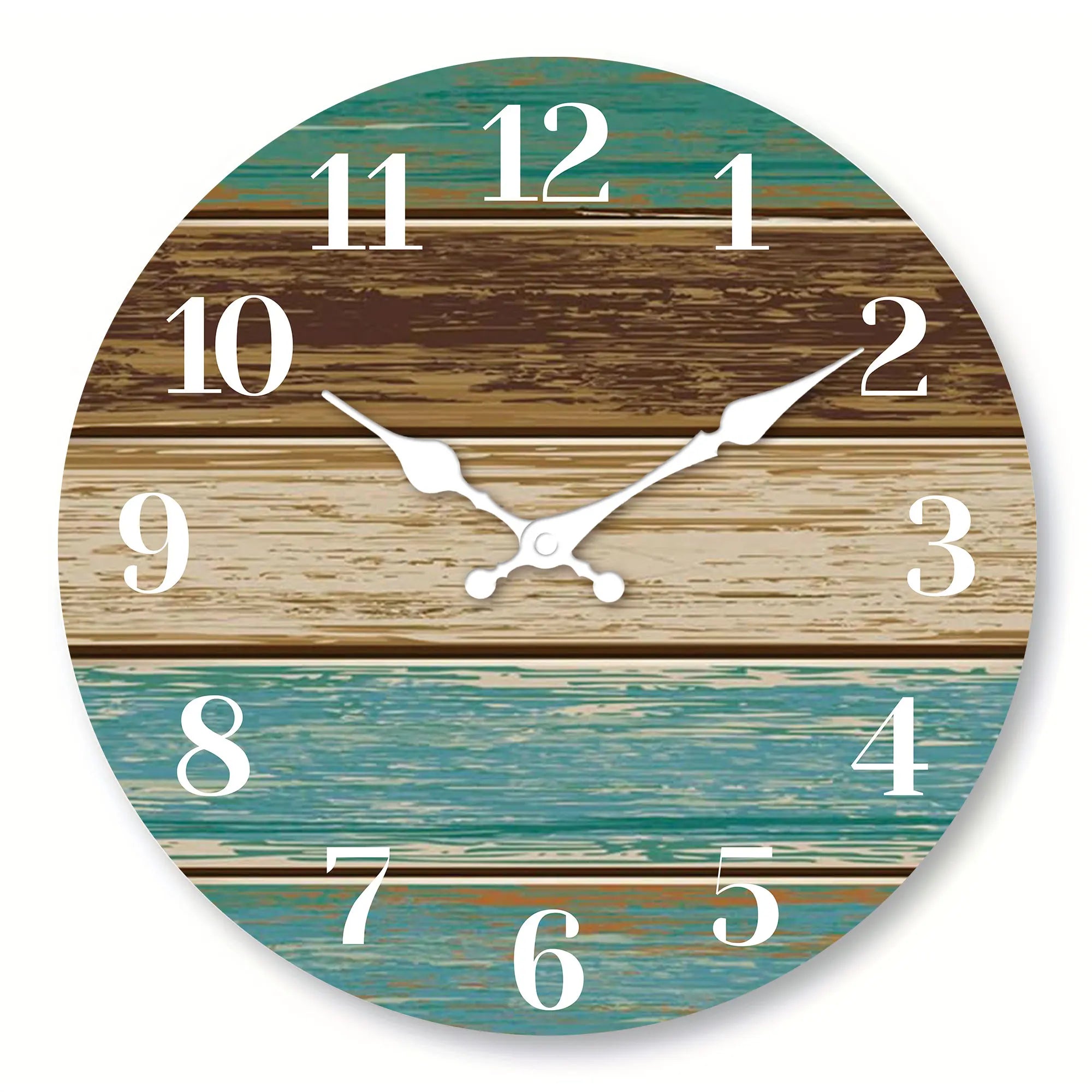 1pc wooden veneer wall clock retro blue and brown wood texture design home mute coast sea theme cl - wall / 12 inch