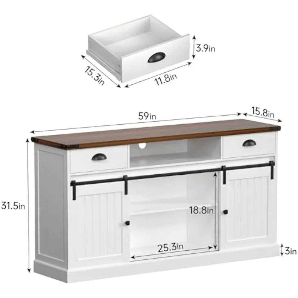 ’65 inch tv coastal style stand with mid-century wood entertainment center and storage cabinets’ - white / united states