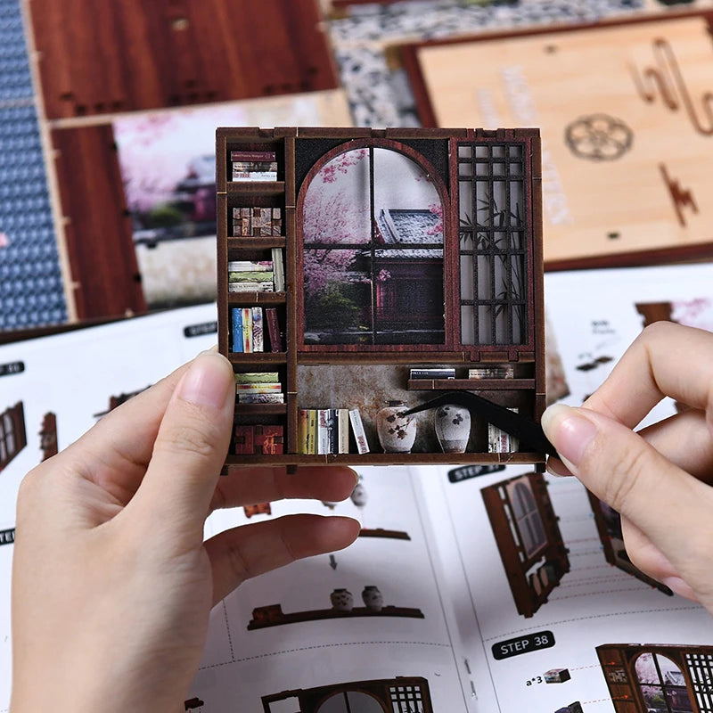 New moss lamp & garden diy wooden bookend 3d puzzle - hand assembly miniature house model home decor christmas black