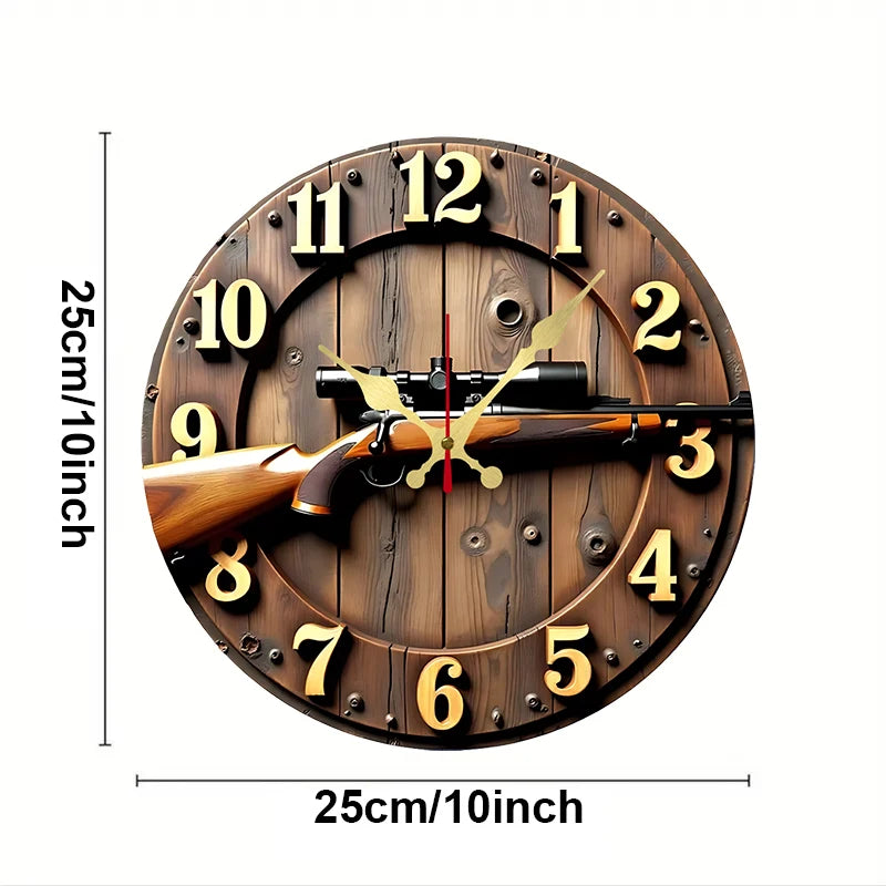 Winchester rifle wooden round silent hanging wall clock suitable for living room office study bedroom home decoration