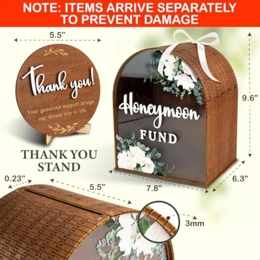 Honeymoon fund box wedding wooden gift card rustic marriage decor for reception honey moon money boxes birthda - united