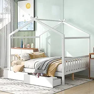 Bellemave floor house beds wood montessori bed frame twin size platform with headboard & footboard for kids boys girls