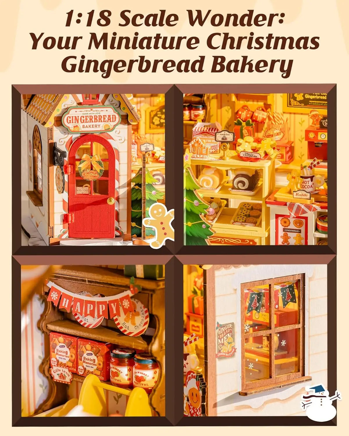 Robotime rolife diy miniature house kit christmas gingerbread 250-piece model dolls for teens adults no glue - stg176