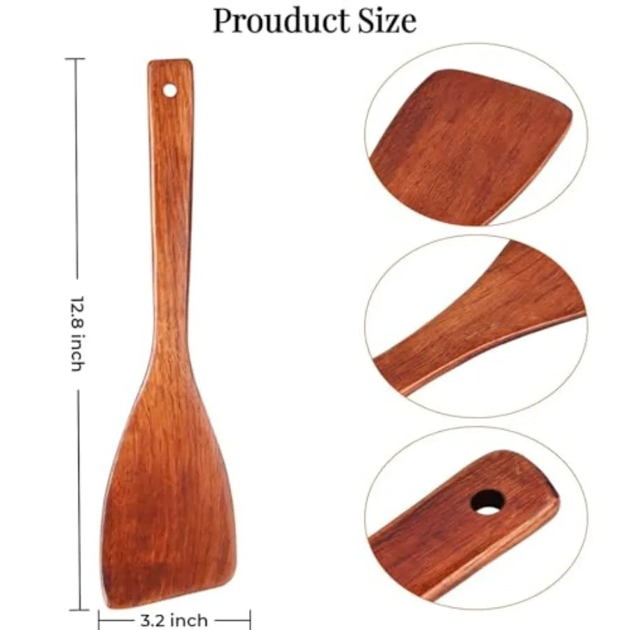 12.8ih cherry wood spatula 2 pack long handle flat wooden cooking utensils for nonstick cookware kitchen co - united