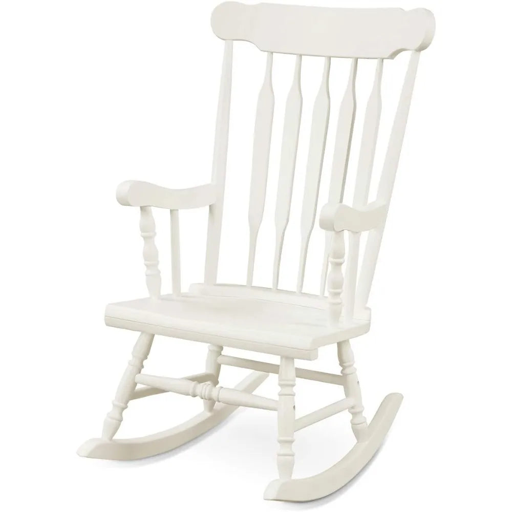 Outdoor wood rocking chair - patio with solid rubber frame slat back outside & indoor rocker for garden p
