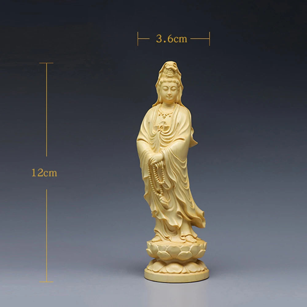 Wood carving avalokitesvara bodhisattva buddha statue boxwood arborvitae figure of home decor crafts offering ornaments