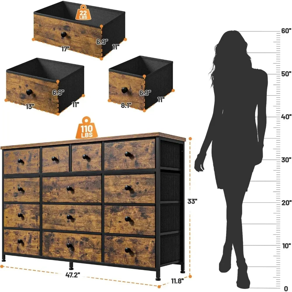 Dresser for bedroom with 13 drawers long dressers & chest of large storage fabric