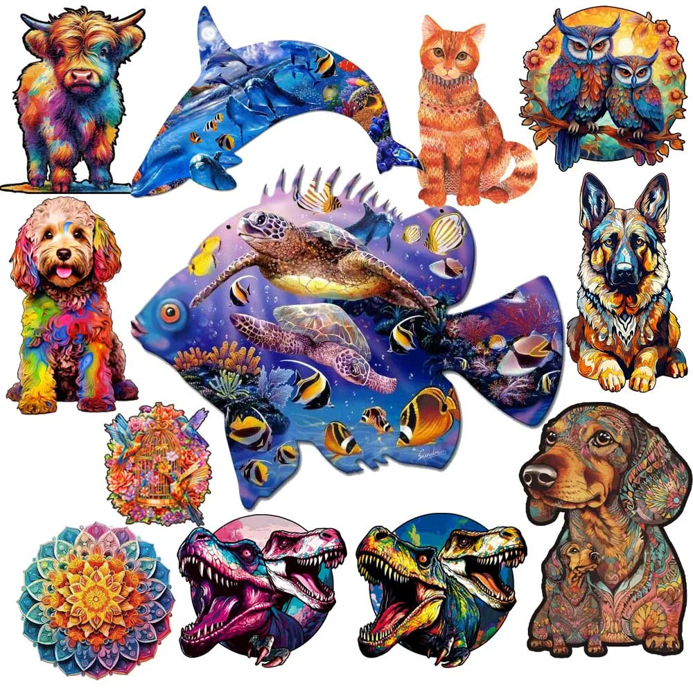 Shark wooden animal puzzle high quality dinosaur puzzles brain twister toys kids adult moderately difficult wood jigsaw