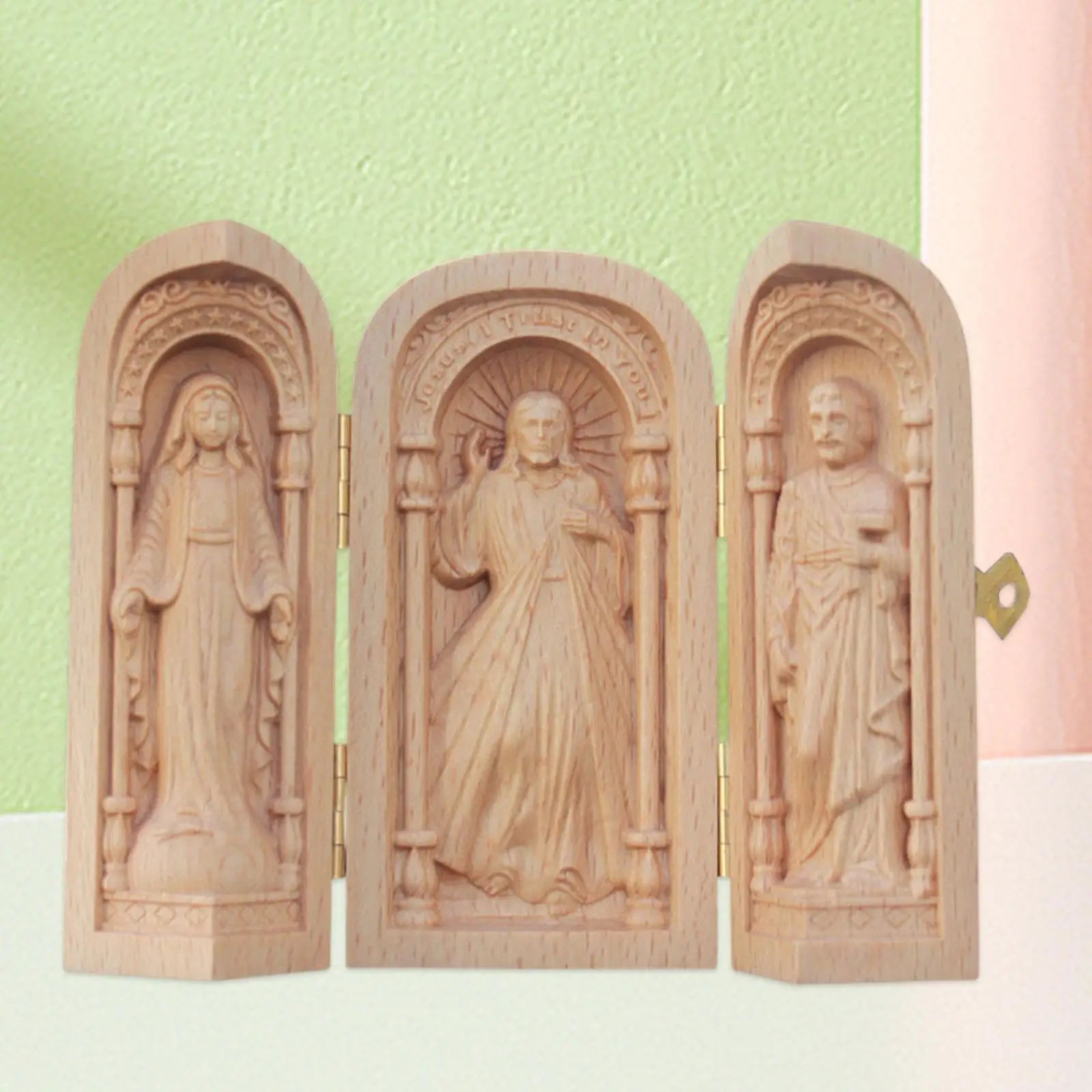 Catholic wooden statue home prayer ornament for cabinet decor centerpiece - religious (christian)