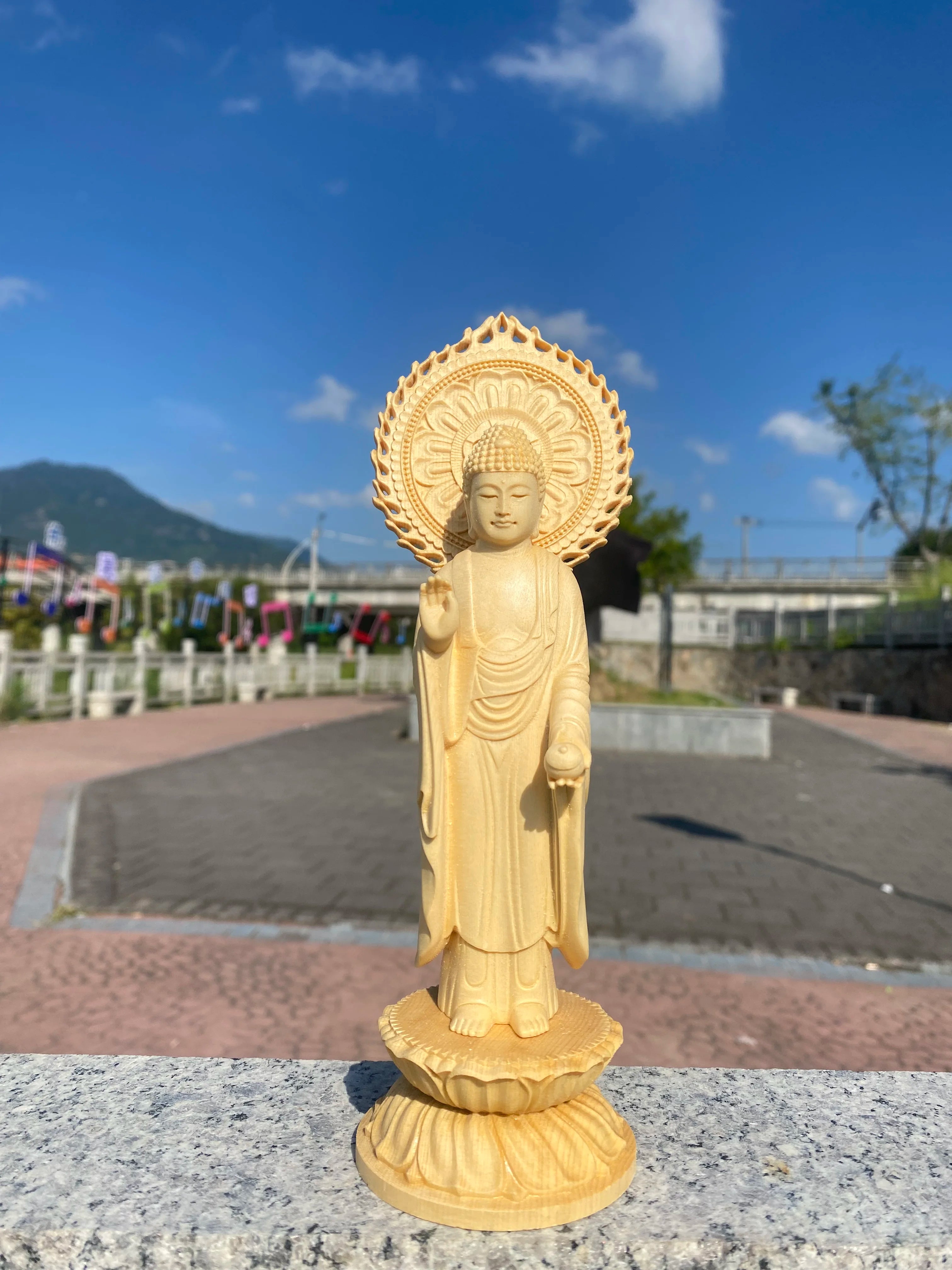 Finely carved wooden medicine buddha statue home altar decoration spiritual art craft for religious gifting - 21cm