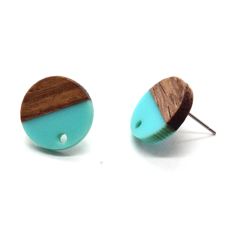 10pcs stainless steel needle resin wood earring findings 15mm splicing round vintage base connector jewelry finding