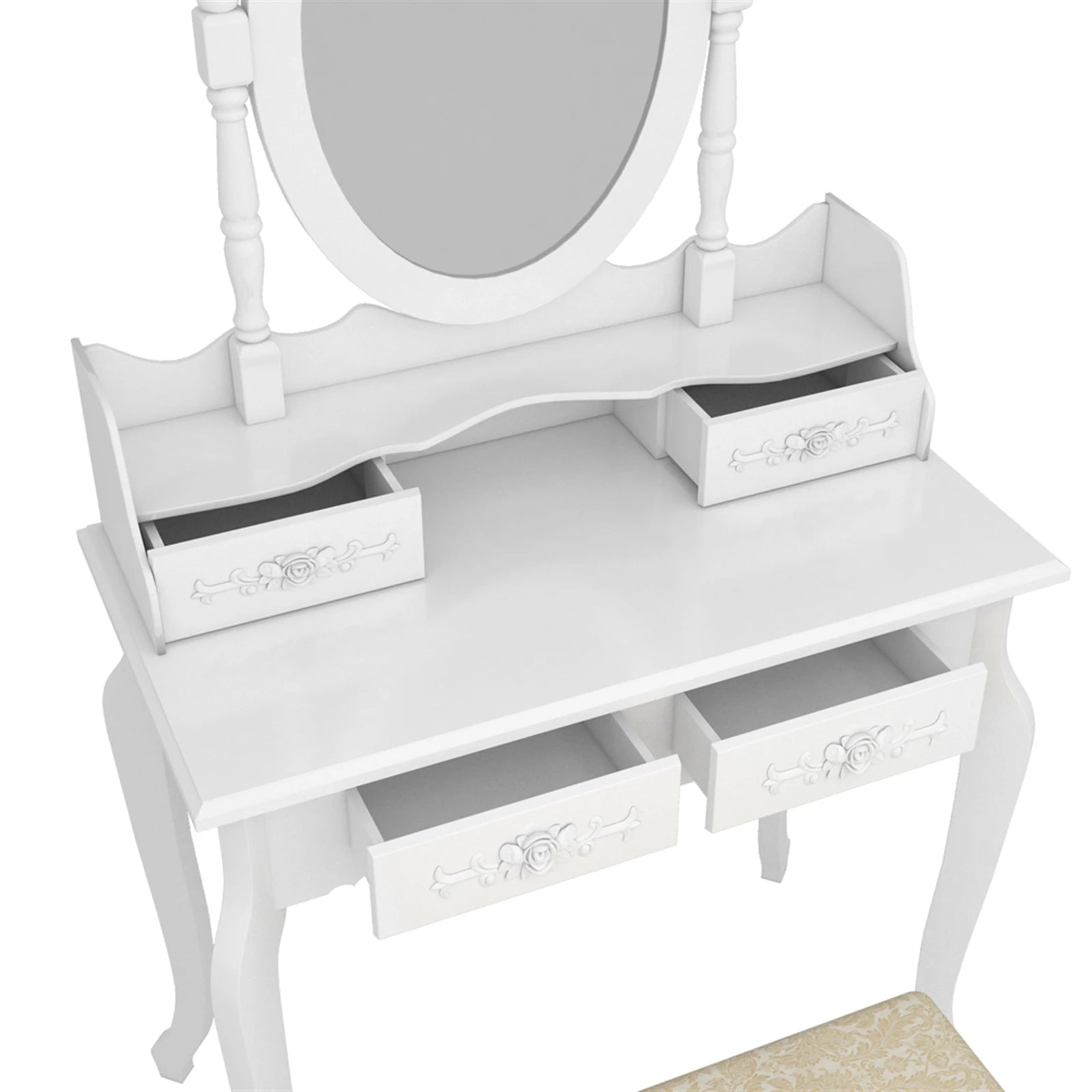 Modern concise 4-drawer 360-degree rotation removable mirror dresser white - united states