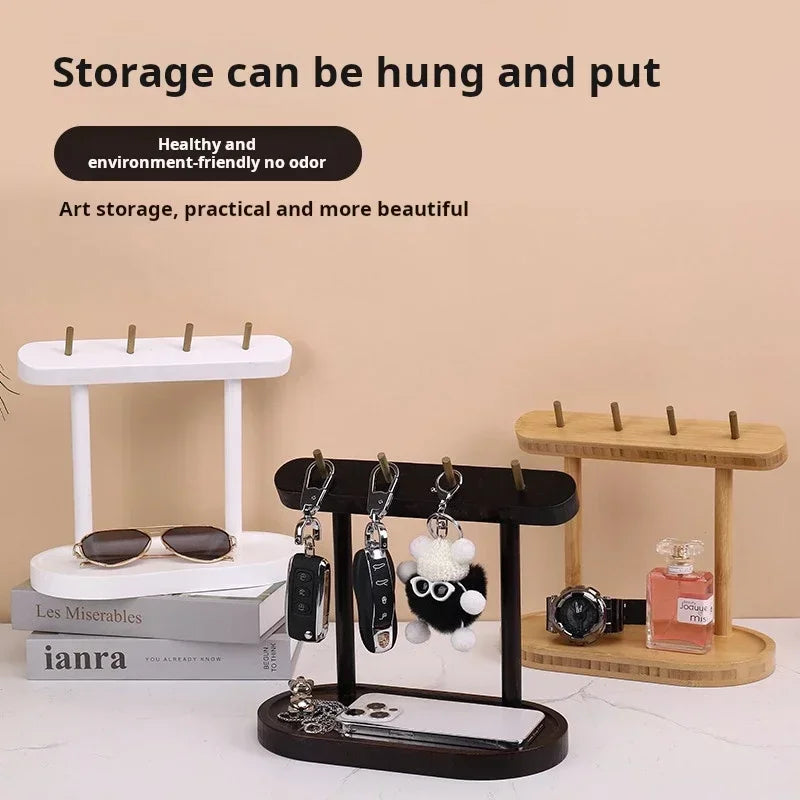 1pcs wooden storage rack key holder solid wood tabletop decorative can hold jewelry creative items