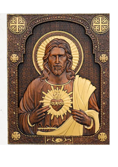 Handmade wooden sacred heart statue - religious wall art plaque catholic christian home decor church altar wood carving