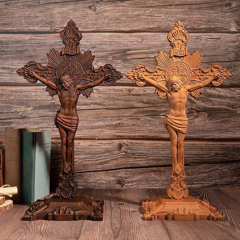 handmade-st-benedict-wooden-cross-statue-religious-home-altar-decor-with-base-carved-catholic-christian-figurine-blessing-gift
