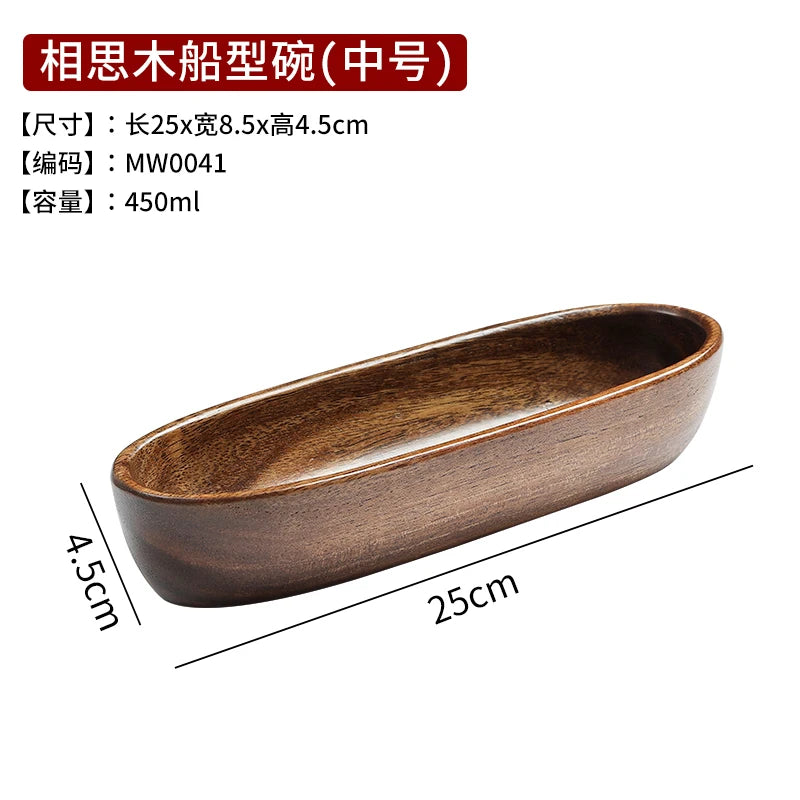 Acacia wooden bowlpremium dry fruit platesushi platenut boxtea refreshment trayfruit platesolid boat-shaped bowl