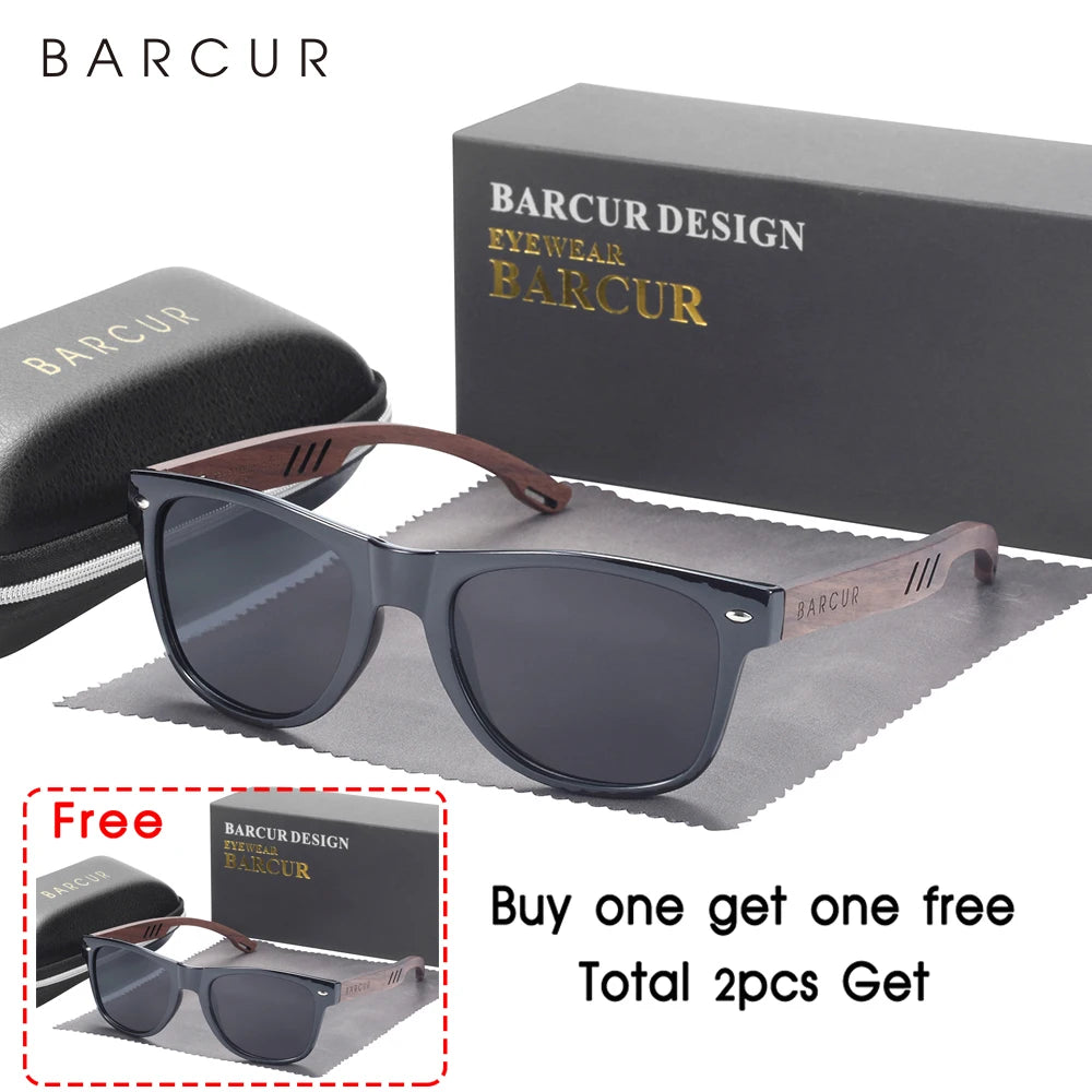 Barcur design wood sun glasses man natural walnut sunglasses women eyeglasses polarizing uv protection eyewear