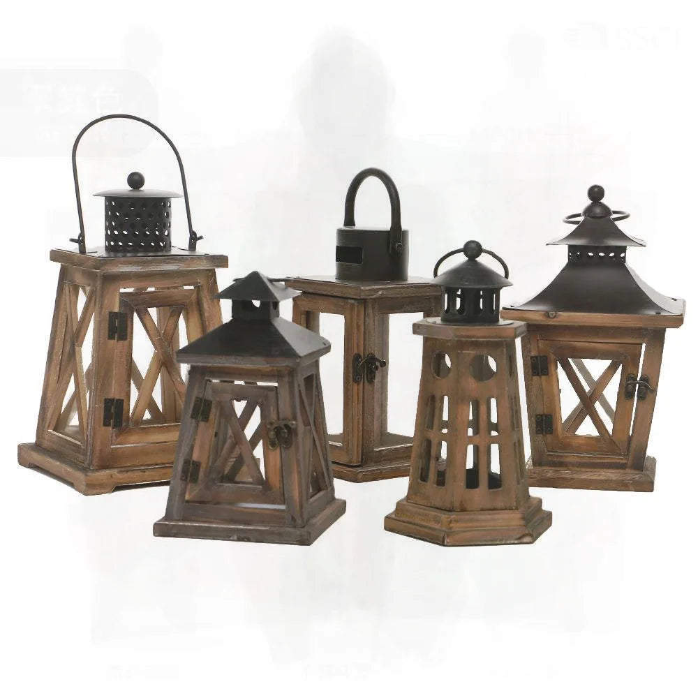 Vintage american wooden candle holder european style wind lamp home decorations christmas ornaments coffee color wood