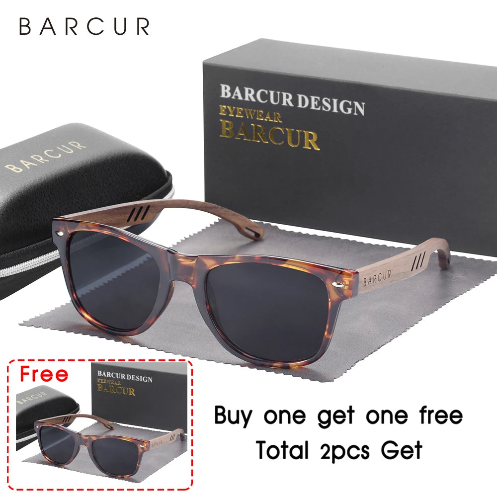 Barcur design wood sun glasses man natural walnut sunglasses women eyeglasses polarizing uv protection eyewear