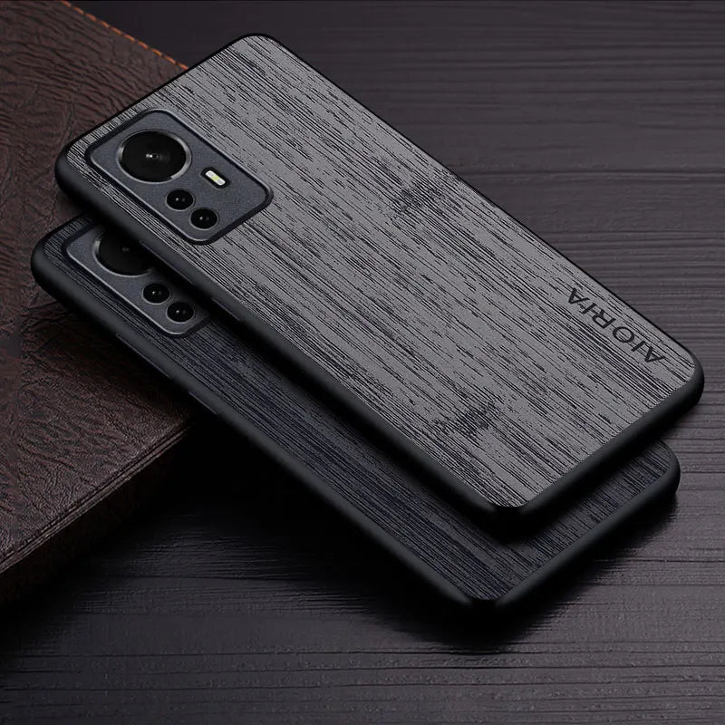 Case for xiaomi mi 12 pro 12x 12t 12s ultra lite 5g funda bamboo wood pattern leather luxury coque xiaomi case cover
