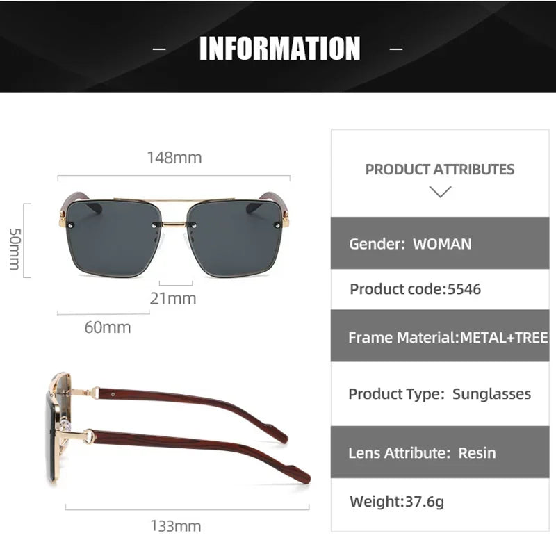 Wooden sunglasses for men 2025 vintage square women trendy and fashionable fashion glasses luxe gafas de sol hombre