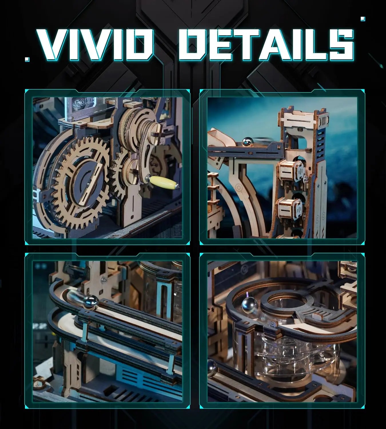 Robotime rokr electric model kits marble spaceport 3d puzzles brain teaser wooden building toy gifts for men/women/teens