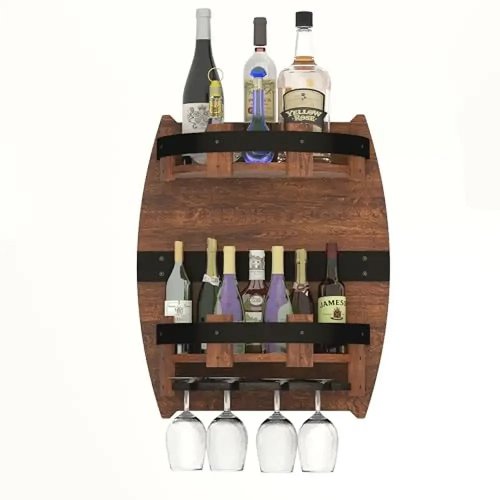 Wooden wine rack barrel wall mounted champagne bottle holder gifts lover vintage style shelf whiskey organizer storage
