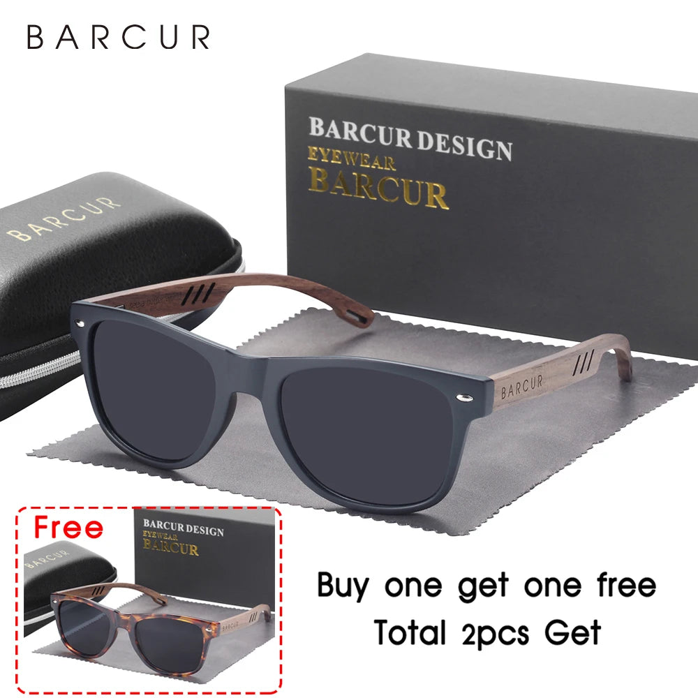 Barcur design wood sun glasses man natural walnut sunglasses women eyeglasses polarizing uv protection eyewear