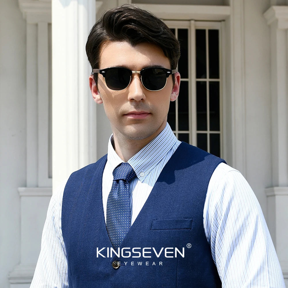 Kingseven handmade 2024 black walnut wooden sunglasses men polarized uv400 protection semi-rimless retro eyewear women