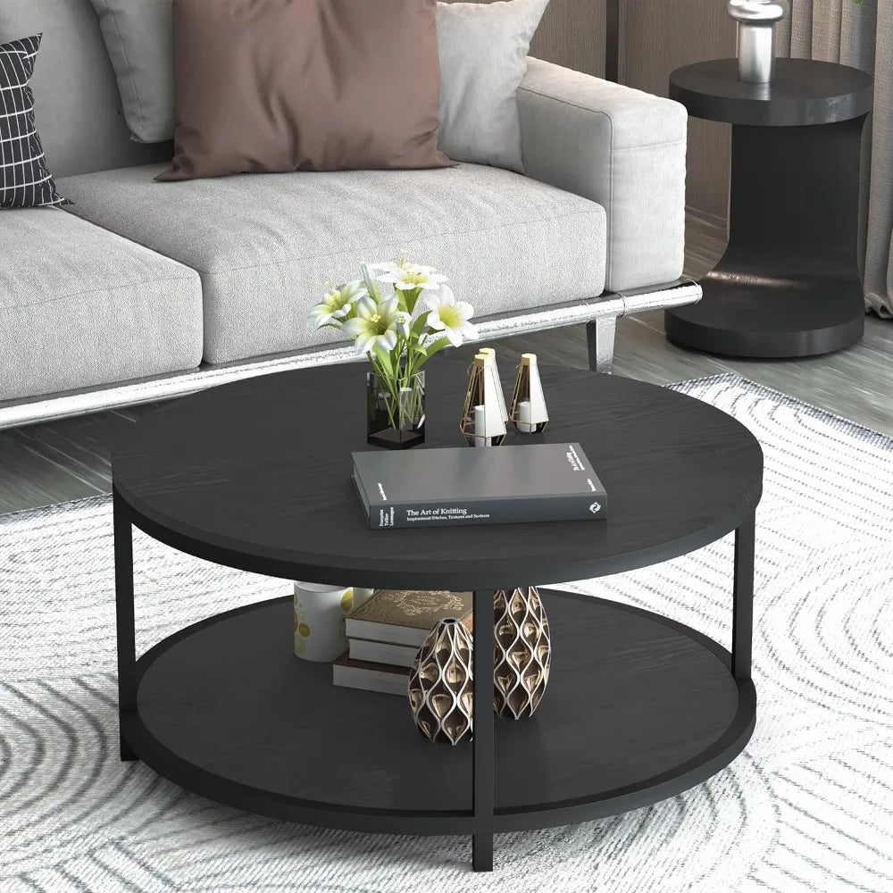 Rustic 36 wooden top coffee table with metal legs - modern industrial sofa for living room - black oak / united states