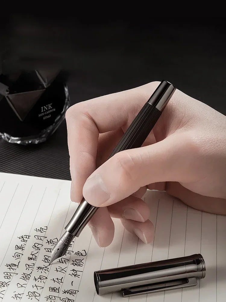 New retro hongdian 1866 balck wood fountain pen soft elastic 35# nib writing ink school office supplies gift pens