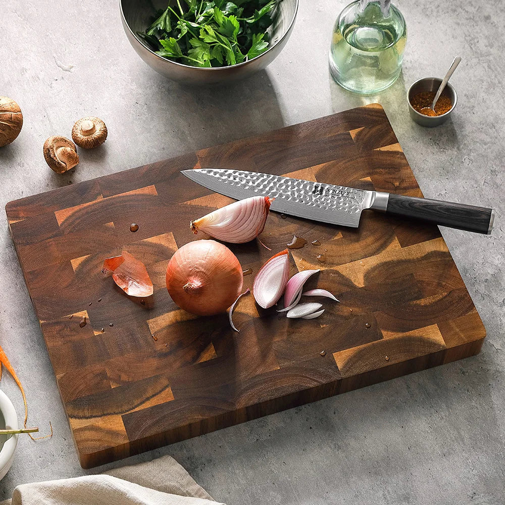 Hezhen acacia wood splicing cutting board end grain kitchen double sided chopping used as a pallet - 400x305x35mm