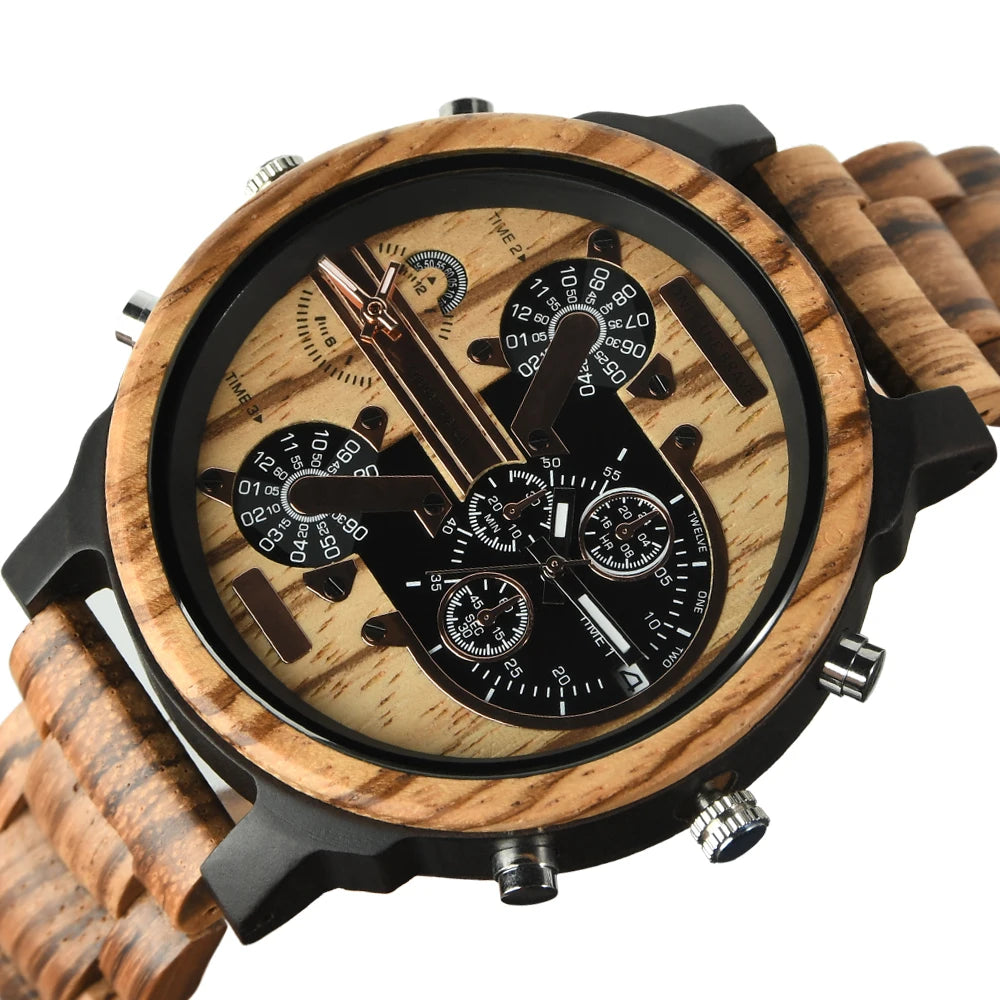 Large dial wooden wristwatches mens watch with free shipping montre en bois fashion business dieesl wood wrist watches