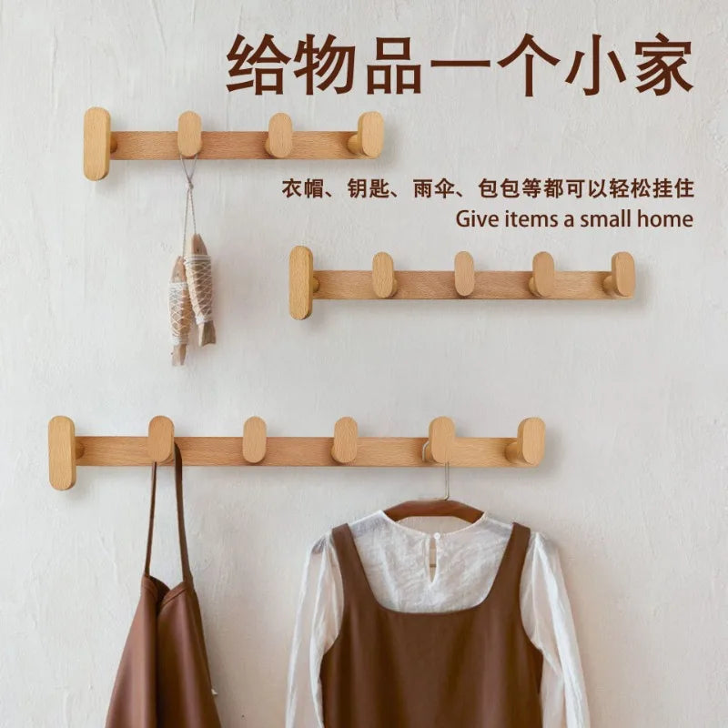 Nordic solid wood hook no punching creative clothes door back wall and hats