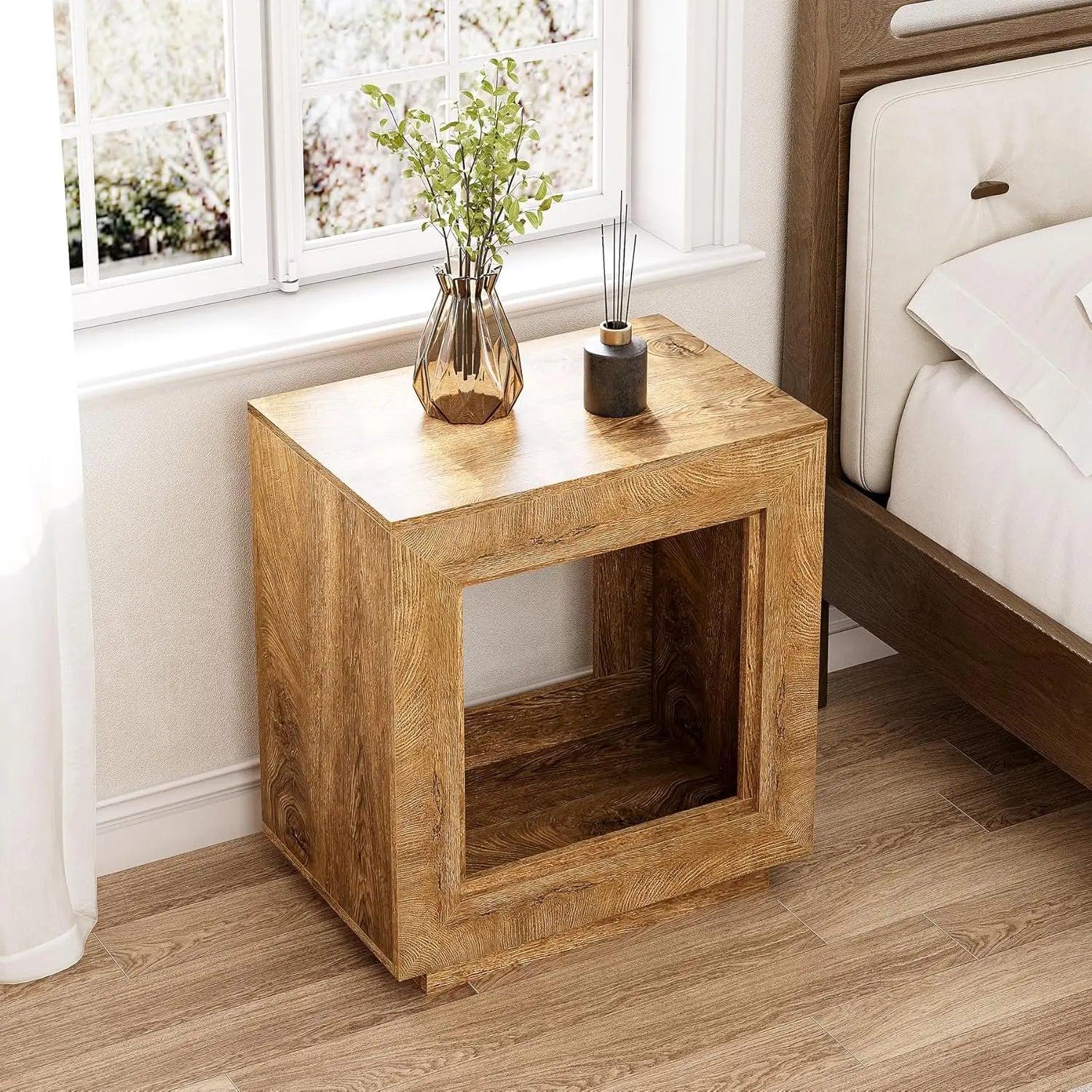 Little tree end table wooden square side farmhouse sofa tables for living room 2-tier bedside bedroom - united states