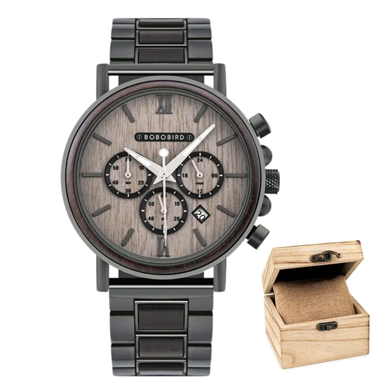 Bobo bird men’s watch 3 sub dials wooden wrist for men casual quartz watches customized dropshipping - t50-2a