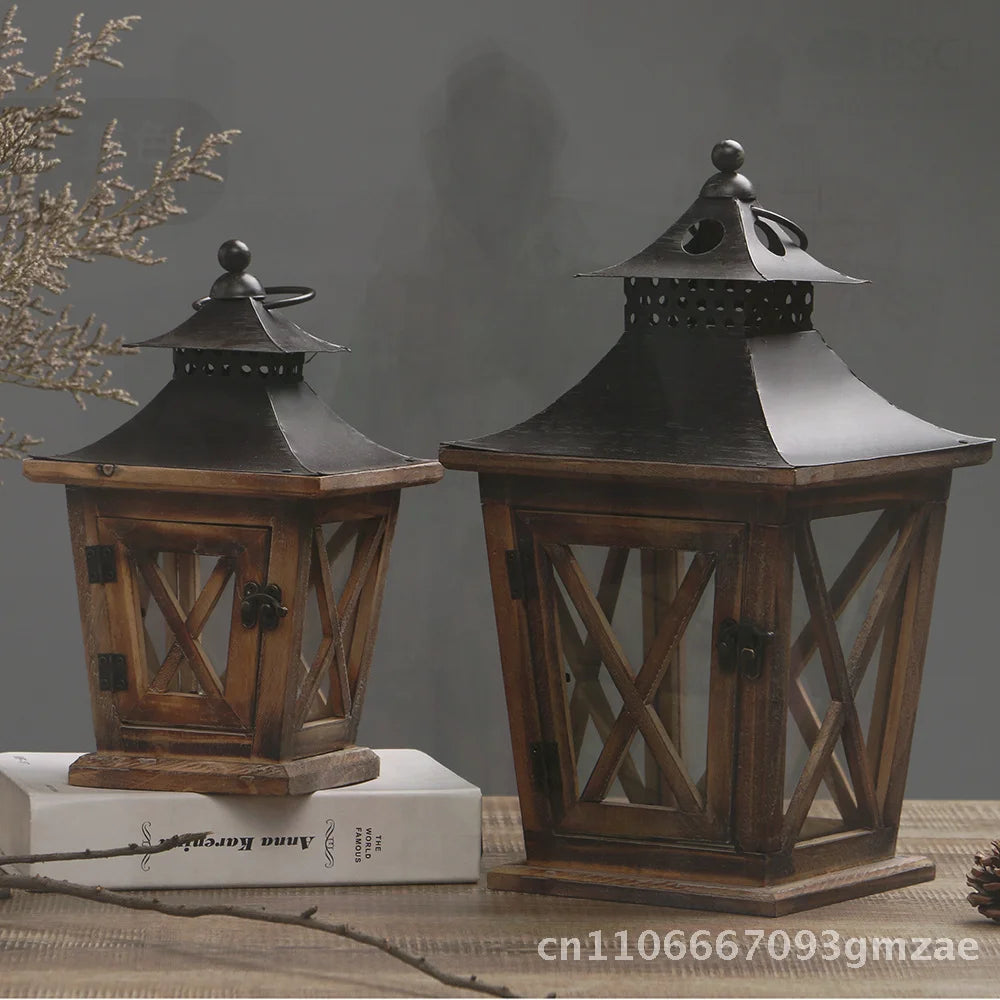 Vintage american wooden candle holder european style wind lamp home decorations christmas ornaments coffee color wood