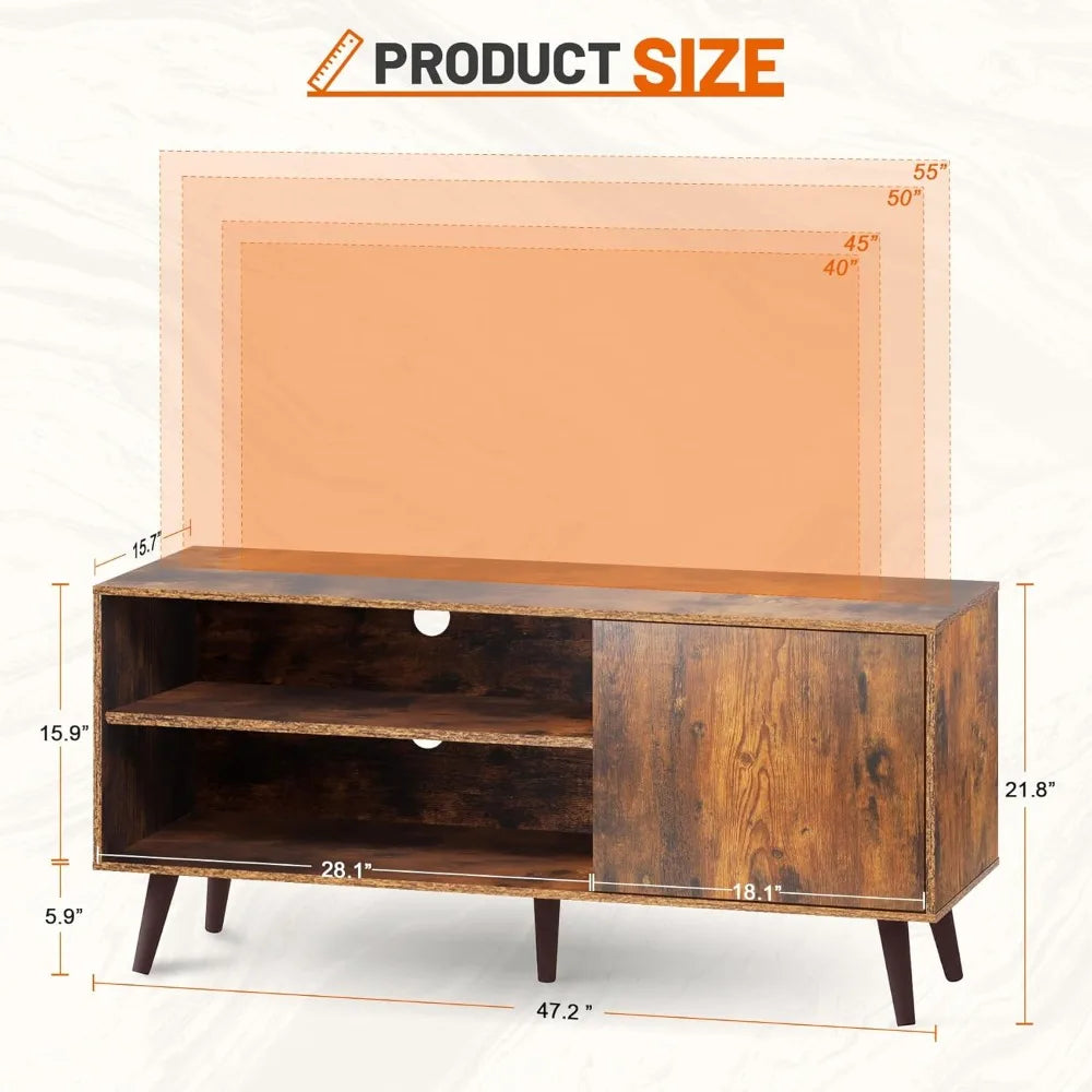 Retro brown wooden 55 inch tv stand with modern storage cabinet for bedroom entertainment center - united states