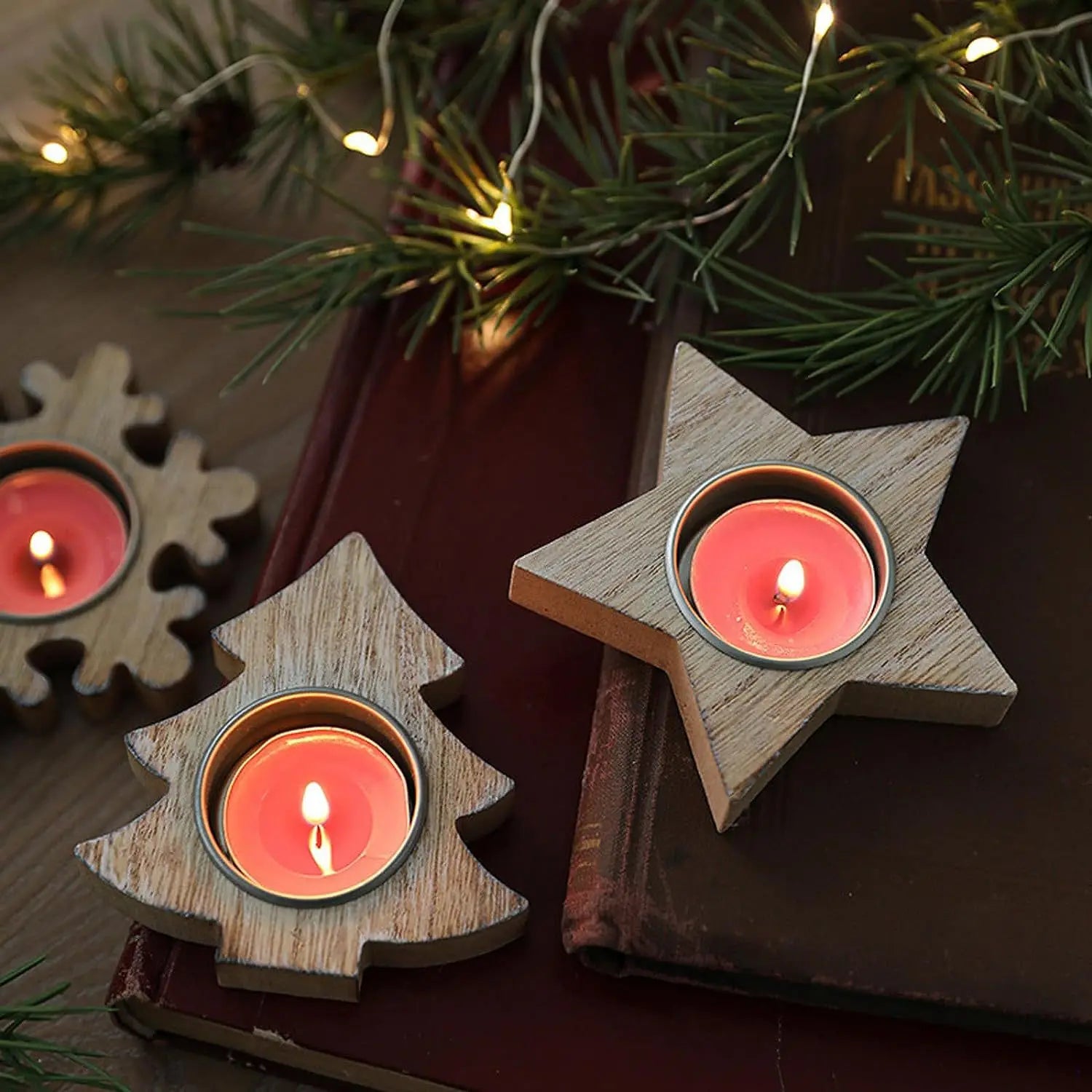Christmas snowflake wooden candle holder candlestick 2024 tree decorations for home xmas table ornaments new year gift