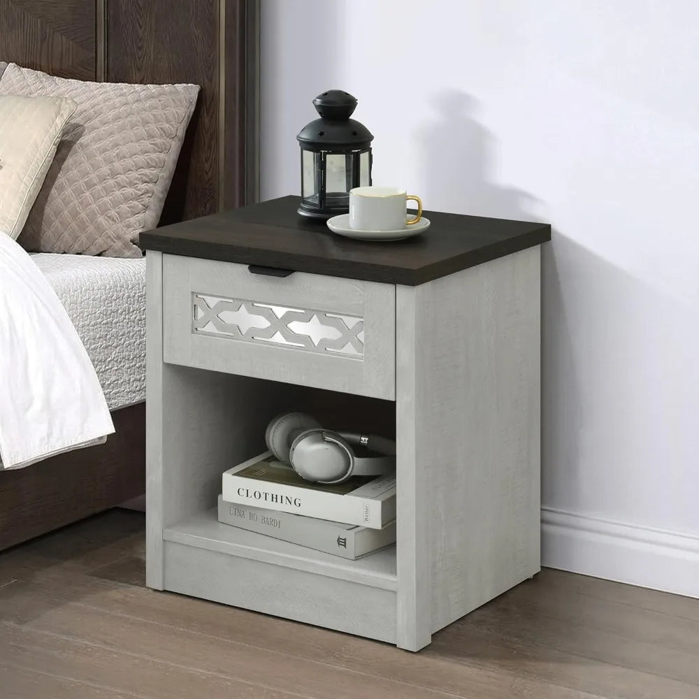 Hailey set of 2 1 drawer wood nightstand bedside table with storage drawers compact night stand for bedroom end or side