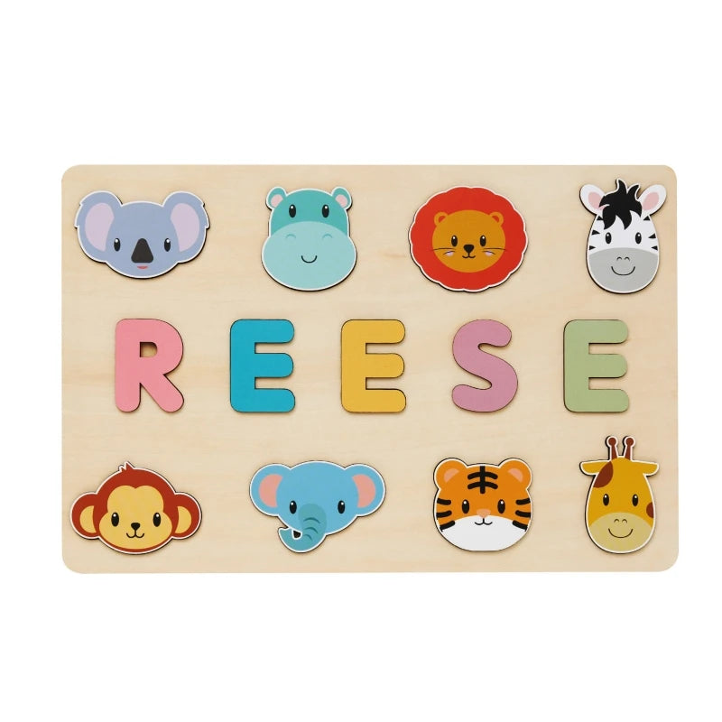 Montessori personalised wooden puzzle custom baby name jigsaw board toddlers educational shape matching toys customized